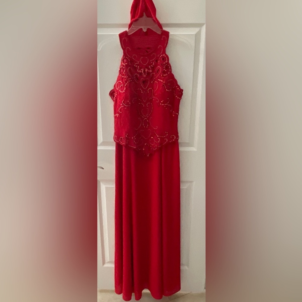 Formal floor length halter gown and shawl